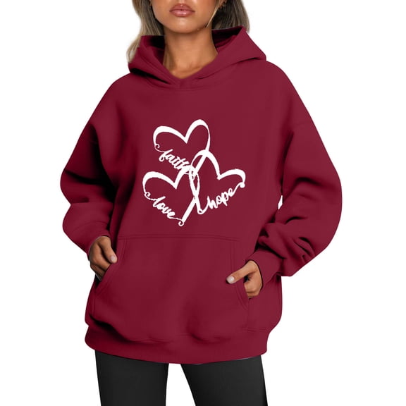 Homenesgenics Breast Cancer Awareness Shirts Plus Size for Women and Men Fashion Women Comfortable Casual Core Printed Pocket Long Sleeve Hooded Blouse Sweatshirts Red S