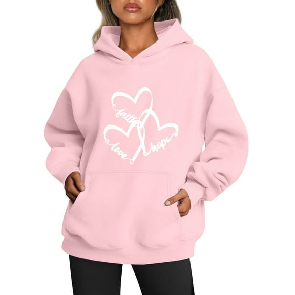 Homenesgenics Breast Cancer Awareness Shirts Plus Size for Women and Men Fashion Women Comfortable Casual Core Printed Pocket Long Sleeve Hooded Blouse Sweatshirts Pink XXXXL