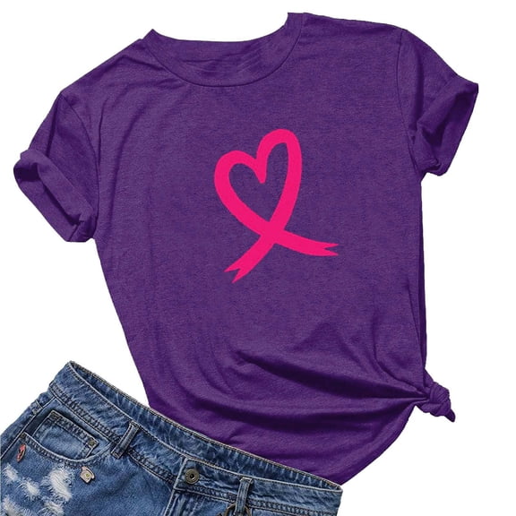 Homenesgenics Breast Cancer Awareness Shirts Plus Size for Women and Men Women's Lover Printed T-Shirt Round Neck Short Sleeved Tops Purple XXXL