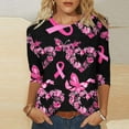 thumbnail image 1 of Homenesgenics Breast Cancer Awareness Shirts Plus Size for Women and Men Women's independence Day Round Neck 3/4 Sleeve T-Shirt Loose Tops Pink M, 1 of 5