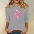 thumbnail image 1 of Homenesgenics Breast Cancer Ribbon Shirts Women's Loose Casual Breast Cancer Printed Round Neck 3/4 Sleeve 3/4 Sleeve T-Shirt Tops Gray L, 1 of 4