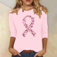 thumbnail image 1 of Homenesgenics Breast Cancer Ribbon Shirts Women's Loose Casual Breast Cancer Printed Round Neck 3/4 Sleeve 3/4 Sleeve T-Shirt Tops Pink XXXL, 1 of 4