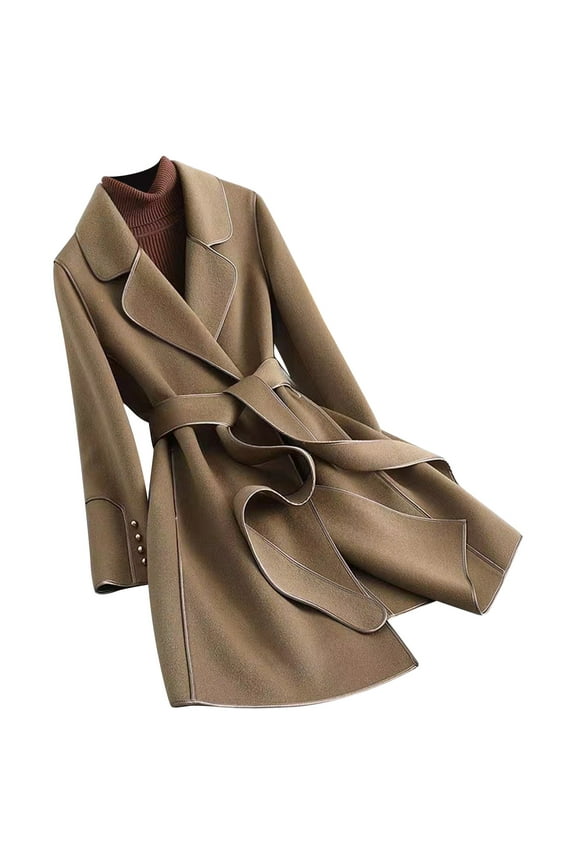 Camel Coat for Women Plus Size Fashion Women Woolen Coat Girl Mid Length Style Woolen Coat Woolen Coat Brown L