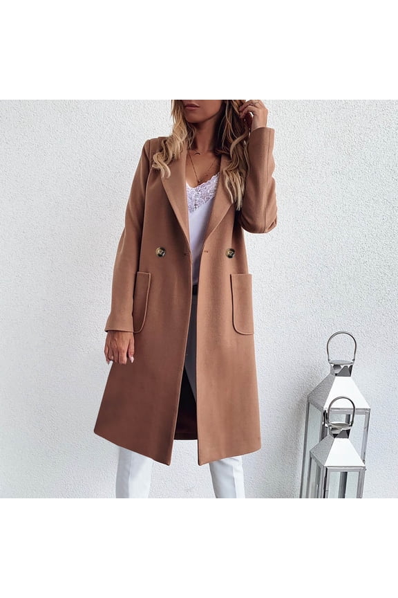 Camel Coat for Women Women's and Winter Solid Color Medium Long Cardigan Button Coat Tops Brown L