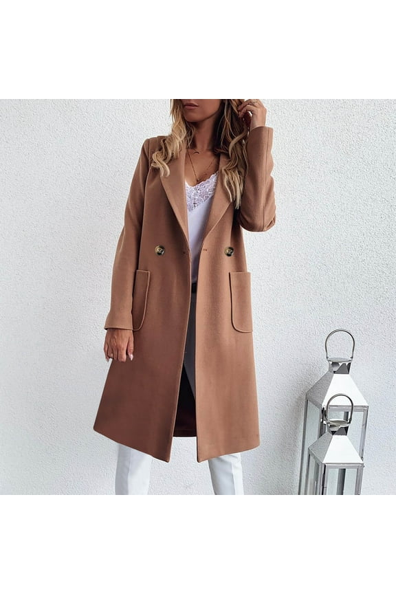 Camel Coat for Women Women's and Winter Solid Color Medium Long Cardigan Button Coat Tops Brown S