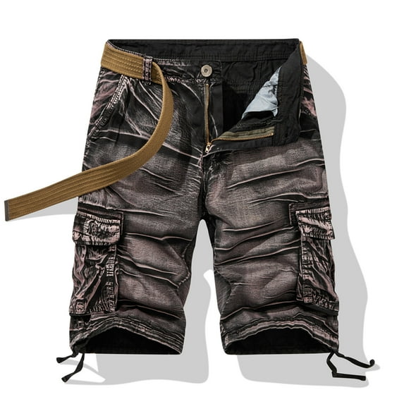 Homenesgenics Cargo Pants for Men Shorts with Pocket Men Casual Solid Zipper Button Multi-pocket Cropped Cargo Shorts