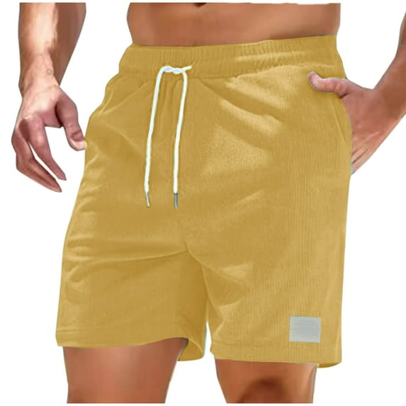 Homenesgenics Cargo Shorts for Men Mens Shorts Athletic Men Casual Pocket Elastic Waist Straight Half Shorts Pants Sport Pants Yellow M
