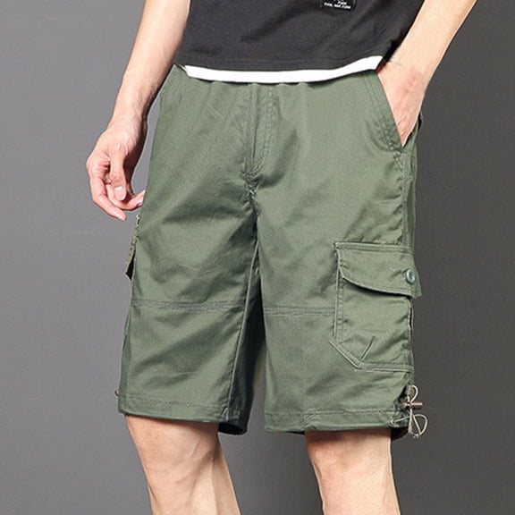 Homenesgenics Cargo Shorts for Men Mens Shorts Athletic Mens Fashion Multi-Pockets Casual Summer Solid Zipper Shorts Drawstring Cuffs Pants Green L