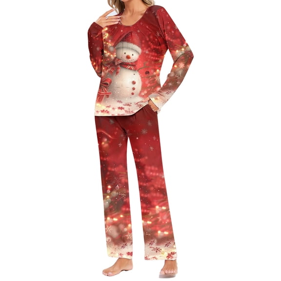 Homenesgenics Christmas Pajamas for Women One Set,Plus Size Pajamas ,Women's Long Sleeve Tops Pants Home Wear Pajama Set Night Wear with Pocket Red S