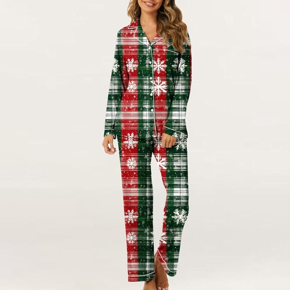 Homenesgenics Christmas Pajamas for Women Onesies Plus Size Women's Long Sleeve Tops+Pants Home Wear Pajama Set Night Wear with Pocket Multicolor XL