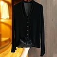 thumbnail image 1 of Homenesgenics Clothes under $5.00 Fashion Women Solid Gold Velvet 3/4 Sleeves Round Necked Pleated Back Hollowed Out Top/Black XXL, 1 of 6