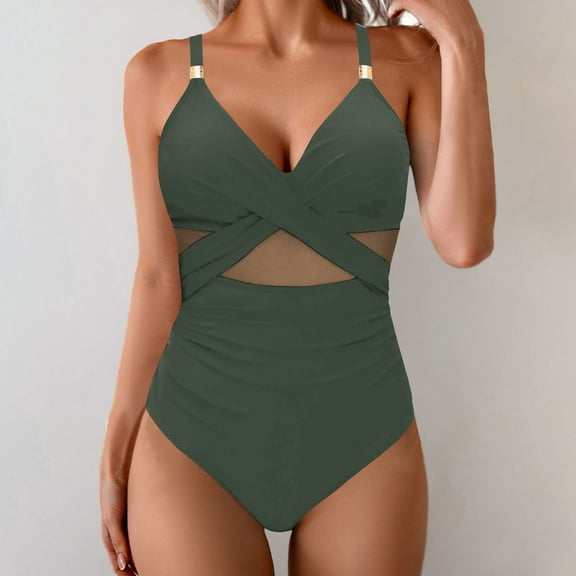 Homenesgenics Swim Suits for Women 2026 Tankini Bikini Swimsuit Women Plus Size One Piece Swim Suits for Women 2026 Tummy Control Swimsuits for Women Green L