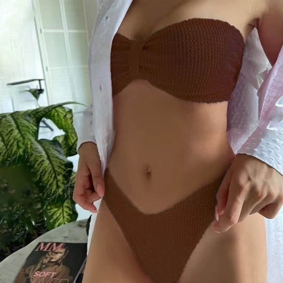 Homenesgenics Swim Suits for Women 2026 Tankini Bikini Women's Split High Waisted Solid Color Swimsuit Conservative And Fashionable Bikini Swimsuit Red S