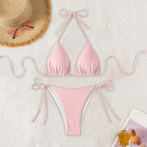 Homenesgenics Swim Suits for Women 2026 Tankini Bikini Two Piece Women Two Bikini Set Padded Push Up Swimwear Swimsuit Pink S