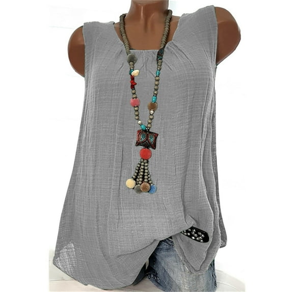 Homenesgenics Tank Tops for Women under $5 Womens Sleeveless Tops Women's Summer Solid Color CasualLoose Fit Pleated Round Neck Shirts Tops Gifts for Women