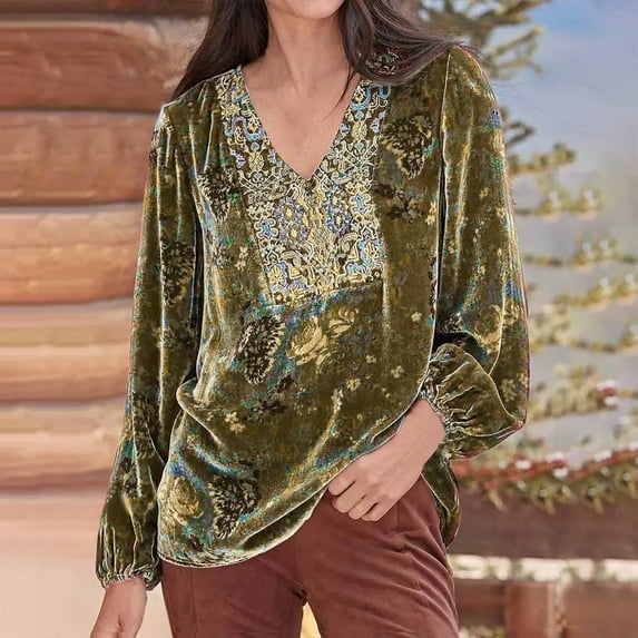 Homenesgenics Velvet Tops for Women Fashion Women Comfortable Casual Solid Color Long Sleeve Round-Neck Blouses womens tops under $5