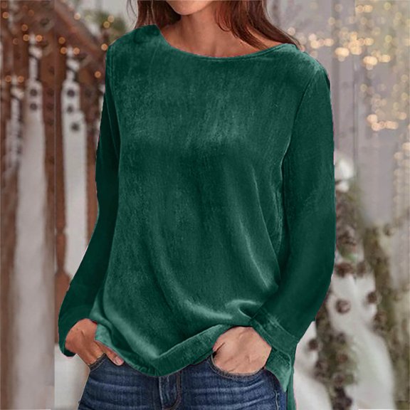 Homenesgenics Velvet Tops for Women Fashion Women Pullover Solid Long Sleeve Casual Shirt Blouse Tops