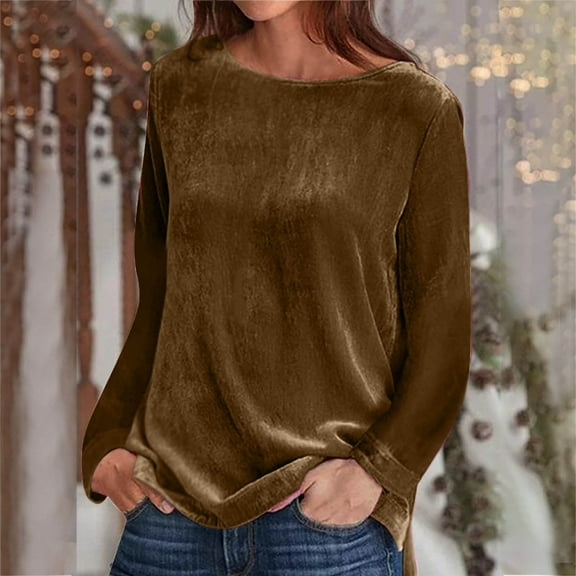 Homenesgenics Velvet Tops for Women Fashion Women Pullover Solid Long Sleeve Casual Shirt Blouse Tops