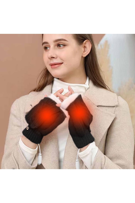 Winter Gloves for Women Smart USB Rechargeable Winter Cold Protection Warmth Half Finger Clamshell Knitting Heating Gloves