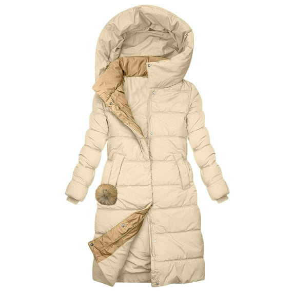 Homenesgenics Coat for Women Puff Winter Fashion Woman Lengthened and Thickened Medium Length Down Cotton Jacket Brown XL