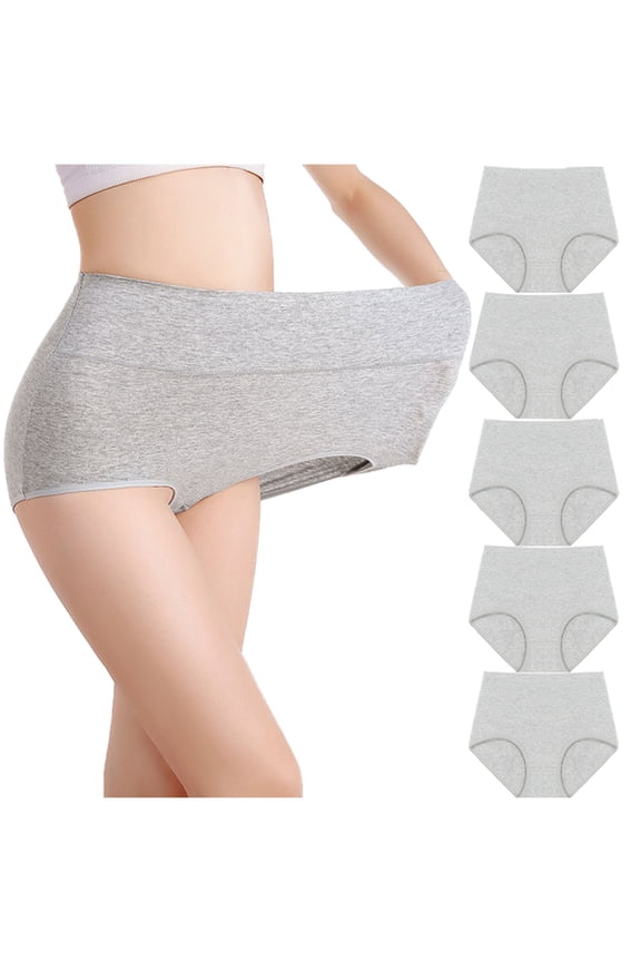 Comfy Breathable Plus Size Female Cotton Underwear - Women's High Waist Lace Seamless Panties Briefs Hipster Boy Shorts Thong Underpants Gray XXXXL