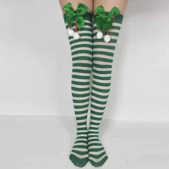 Homenesgenics Compression Socks for Women Fuzzy Slipper Ankle Boot Crew Diabetic Long Tube Knee Socks Striped Garter Bow Hair Ball Party