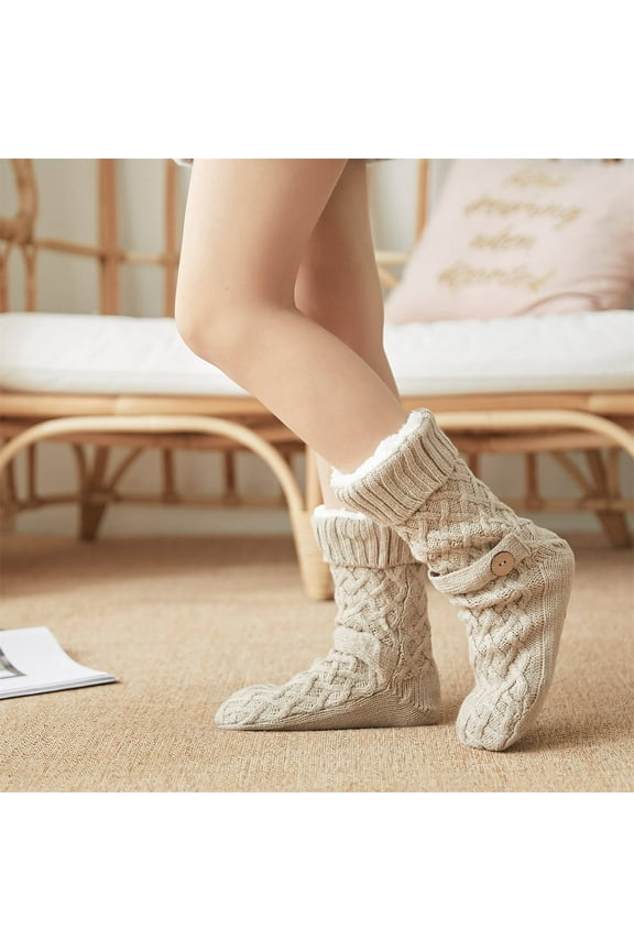 Compression Socks for Women Fuzzy Slipper Ankle Boot Crew Diabetic Winter Thick Slipper with Grippers Non Slip Warm Fuzzy Clearance