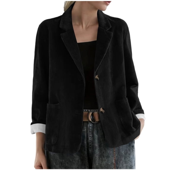 Homenesgenics Corduroy Blazers for Women Plus Size Fall/Winter Lapel Button Oversized Loose-Fit Comfortable Business Casual with Shoulder Pads Green M