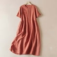 thumbnail image 1 of Homenesgenics Dresses for Women Womens Dresses Summer Women's Cotton and Linen Lightweight Short Sleeved Round Neck Elastic Waist Large Mid Length Dress Red L, 1 of 9