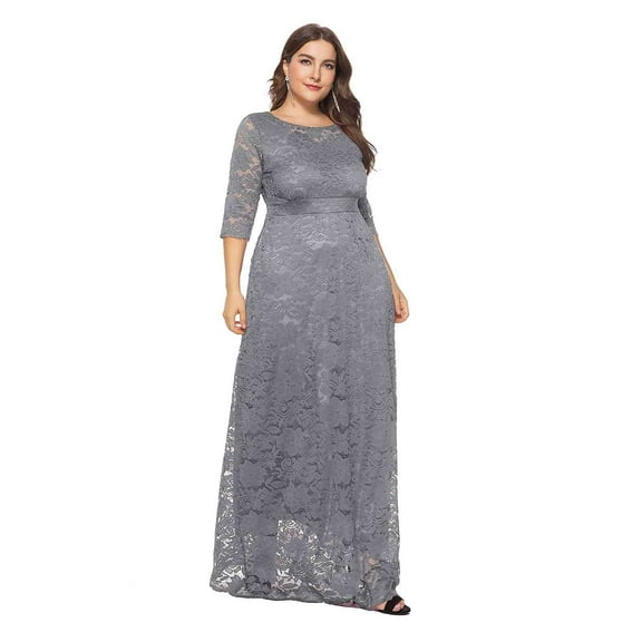 Homenesgenics Dresses for Women Womens Dresses Summer Women's Fashion Hollow Out Lace Pocket Long Dress Evening Dress Party Dress Gray XXXXXXL