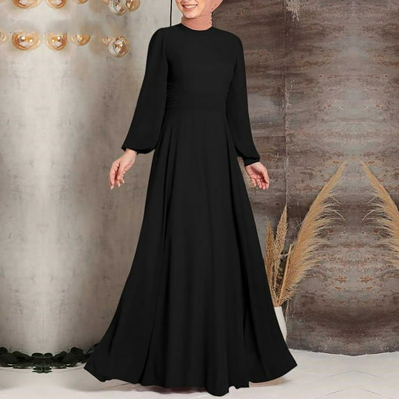 Homenesgenics Dresses for Women Clearance Muslim Festival Party Sun Dress Muslim Dress Spring Long Sleeve Oversize Gown