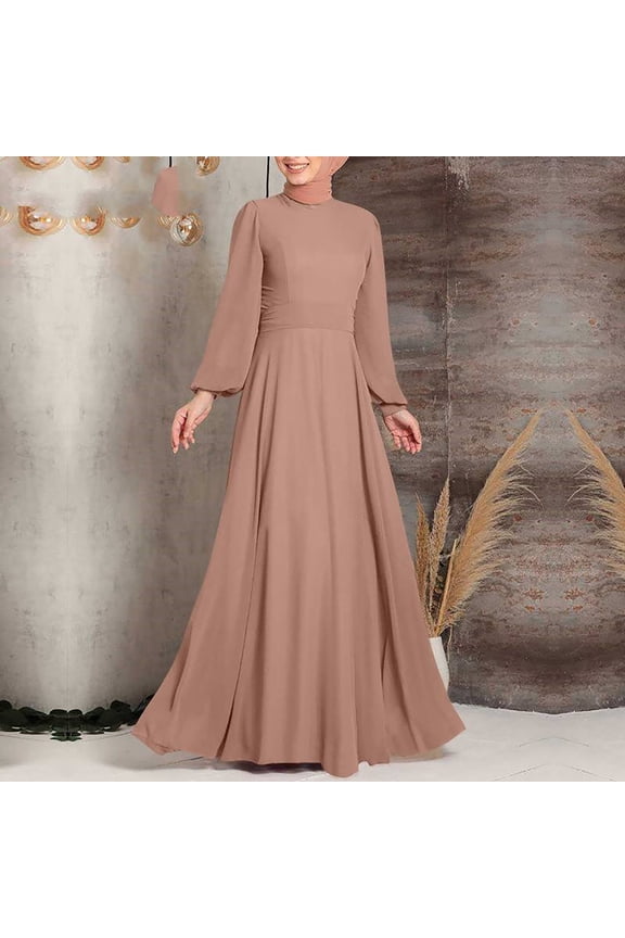 Dresses for Women Muslim Festival Party Sun Dress Muslim Dress Spring Long Sleeve Oversize Gown