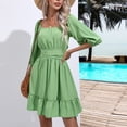 thumbnail image 1 of Homenesgenics Dresses for Women Womens Dresses Summer Fashion Women's Summer Casual Slim V-shaped Short-sleeved Solid Color Dress Green S, 1 of 9
