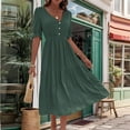 thumbnail image 1 of Homenesgenics Dresses for Women Womens Dresses Summer Women Fashion Fallow Solid Short Sleeve-Neck High Waist Dress Green M, 1 of 5