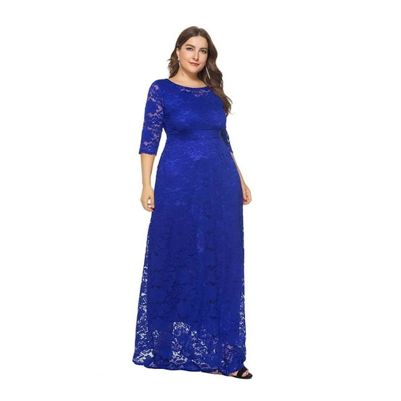 Homenesgenics Dresses for Women Womens Dresses Summer Women's Fashion Hollow Out Lace Pocket Long Dress Evening Dress Party Dress Blue XL