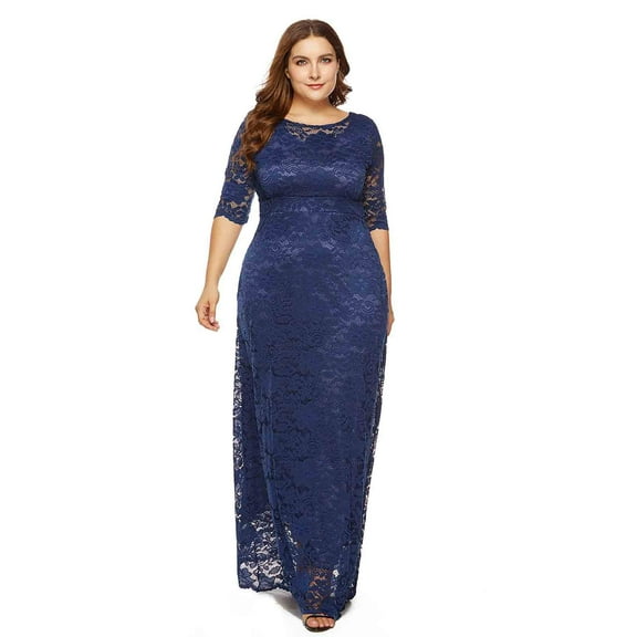Homenesgenics Dresses for Women Womens Dresses Summer Women's Fashion Hollow Out Lace Pocket Long Dress Evening Dress Party Dress Blue XXL