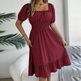 thumbnail image 1 of Homenesgenics Dresses for Women Womens Dresses Summer Women's Summer Casual Short Sleeved Waist Cinched Solid Color Dress Red S, 1 of 9