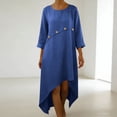 thumbnail image 1 of Homenesgenics Dresses for Women Plus Size Women's Solid Color Loose Casual Linen Irregular Hem Quarter Sleeve 3/4 Sleeve Round Neck Dress Blue XL, 1 of 7