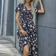 thumbnail image 1 of Homenesgenics Dresses for Women Summer Maxi Formal Spring Midi Prom SunDresses Women Casual Short Sleeve V-Neck Floral Dresses Slim Dress, 1 of 8