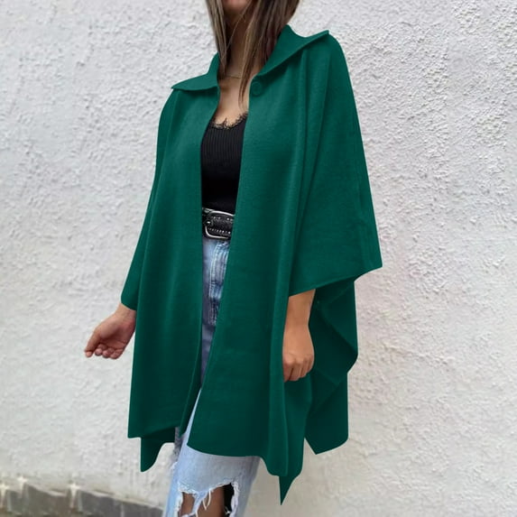 Homenesgenics Plus Size Womens Clothes Tops Sweaters Women's Solid Color Lapel Open Front Cardigan Long Sleeved Top Jacket Green XXXXXL