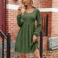 thumbnail image 1 of Homenesgenics Spring Dresses for Women 2026 Plus Size Trendy Fashion Women's Casual Solid Round Neck Long Sleeve Button Dress Green M, 1 of 4