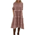 thumbnail image 1 of Homenesgenics Fall Dresses for Women Plus Size Women's Fashion Casual Solid Long Sleeve Round Neck Dress Shift Dress Pink XXXL, 1 of 5