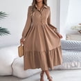 thumbnail image 1 of Homenesgenics Fall Dresses for Women Plus Size Women's Solid Solor Button Long Sleeve Turndown Collar Dress Ruffles Dress Brown L, 1 of 8