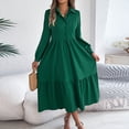 thumbnail image 1 of Homenesgenics Fall Dresses for Women Plus Size Women's Solid Solor Button Long Sleeve Turndown Collar Dress Ruffles Dress Green S, 1 of 8