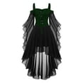 thumbnail image 1 of Homenesgenics Fall Fashion Must Haves Women Costume Mesh Lace Patchwork Suspender Off Shoulder Court Style Gothic Dress Black. and Friday Green S, 1 of 3