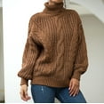 thumbnail image 1 of Homenesgenics Fall Sweaters for Women Womens Sweaters under 10$ Women Casual TurtleNeck Pullover Long Sleeve Solid Loose Knitted Sweater Tops Brown XL, 1 of 9