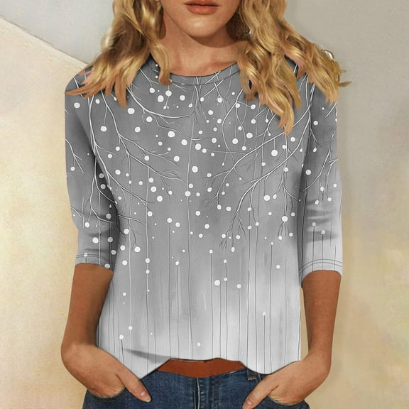 Homenesgenics Fall Tops for Women Long Sleeves Women's Fashion Round-Neck Short Sleeved Printed Pullover Dress Gray XXXL