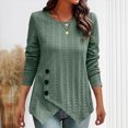 thumbnail image 1 of Homenesgenics Fall Tops for Women Long Sleeves Women's Solid Color Round Neck T-Shirt with Irregular Buttons at The Hem Green M, 1 of 7
