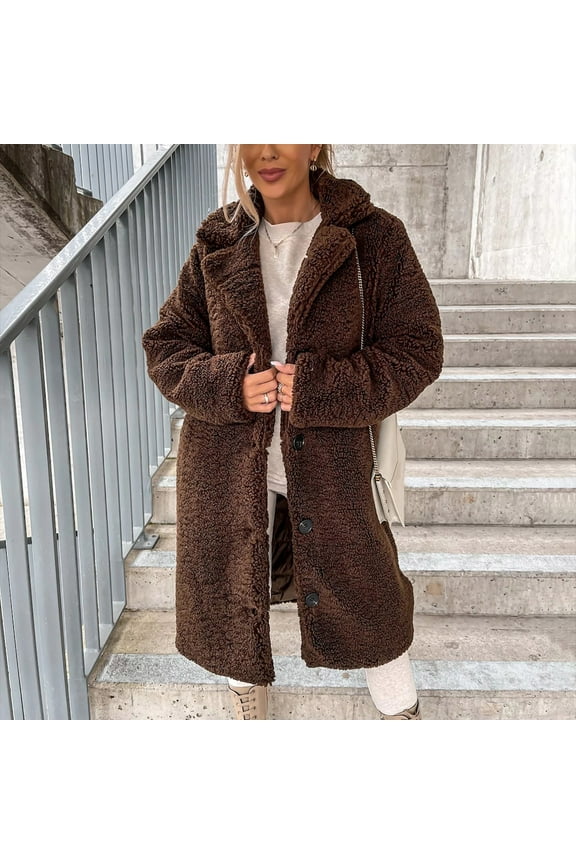 Fleece Jackets for Women with Hood Women's Loose and Winter Wool Long Sleeved Lapel Women'S Wool Medium Long Coat Brown XL