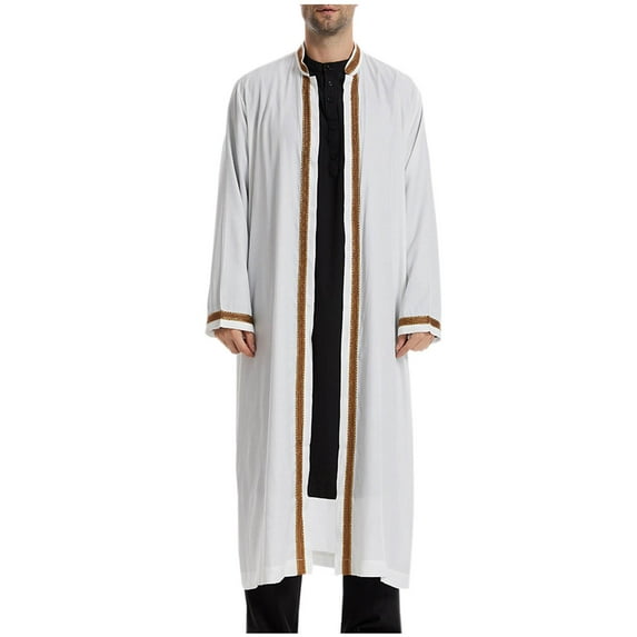 Homenesgenics Gown for Men Men's Muslim Dresses Men's Muslim Clothes Arab Middle Robe Long Style Long Sleeve Embroidered Standing Neck Pocket Long Shirt White XXL
